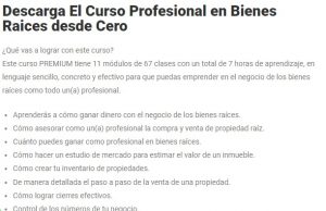 Contenido del Curso Profesional en Bienes Raíces desde Cero